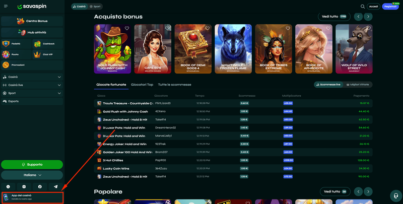 SavaSpin mobile App scaricamento